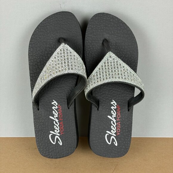 Skechers Cali Vinyasa Yoga Foam Platform Thong Sandals Womens 8 Jeweled Silver - Picture 9 of 10